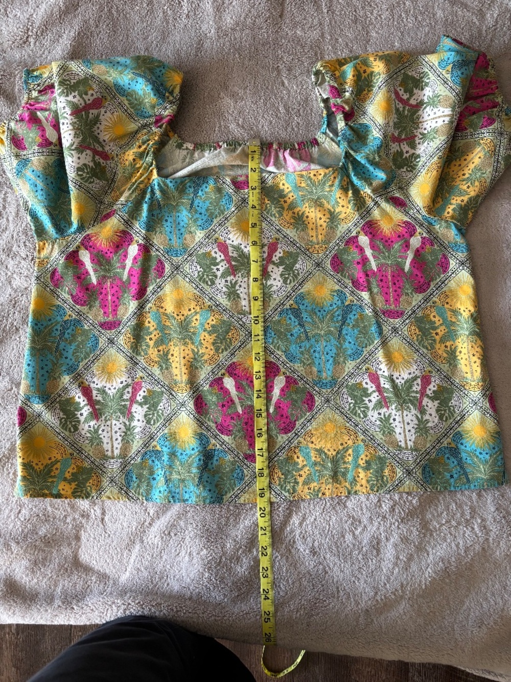 LOFT Palm Bubble Sleeve Square Neck Blouse Size Large - Picture 10 of 10